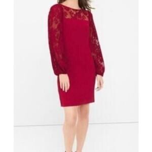 White House Black Market Lace Sleeve Shift Dress Red Luscious Size 16 NWT